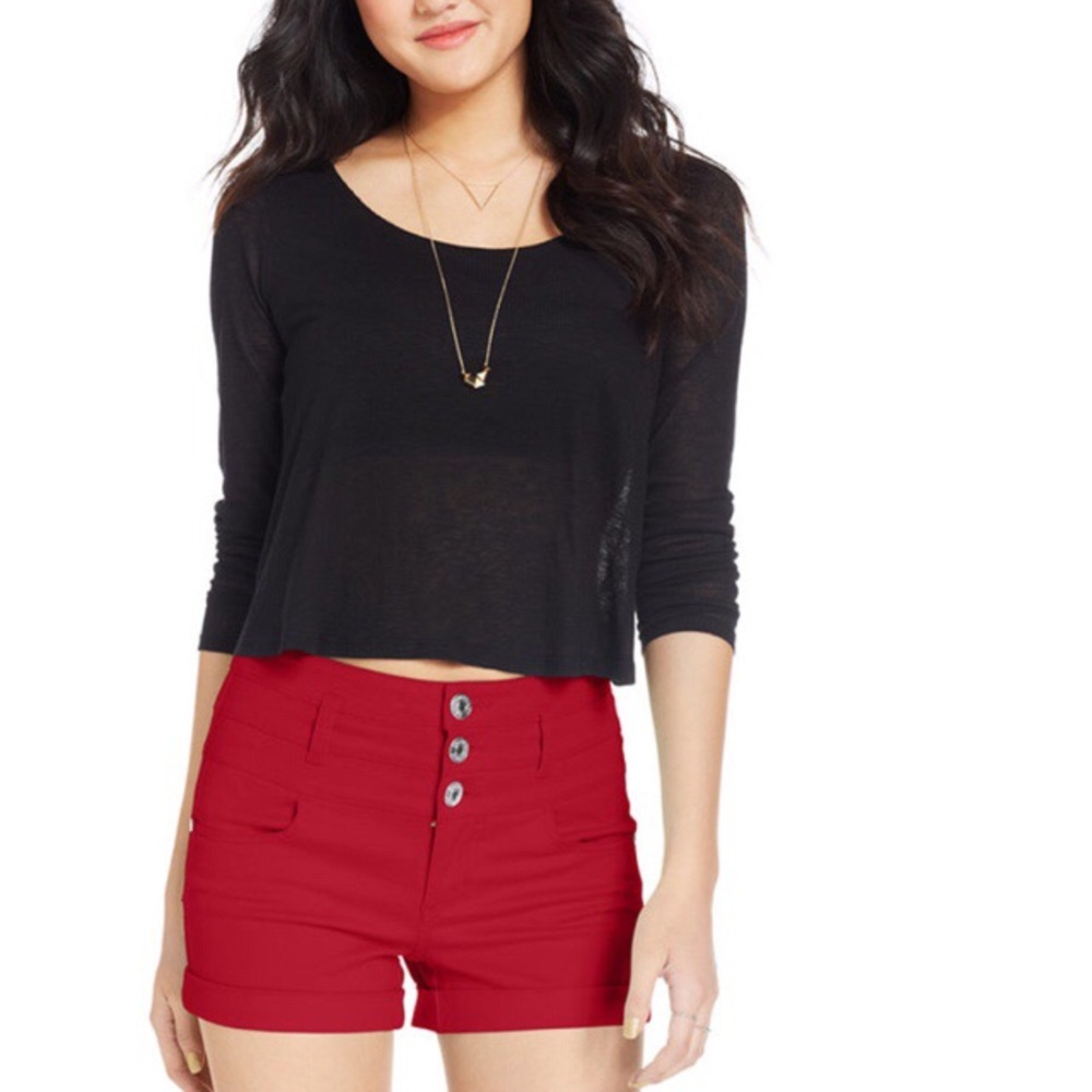 Red high waisted shorts